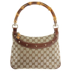 Gucci Brown Monogram Canvas Bamboo Handle Shoulder Bag