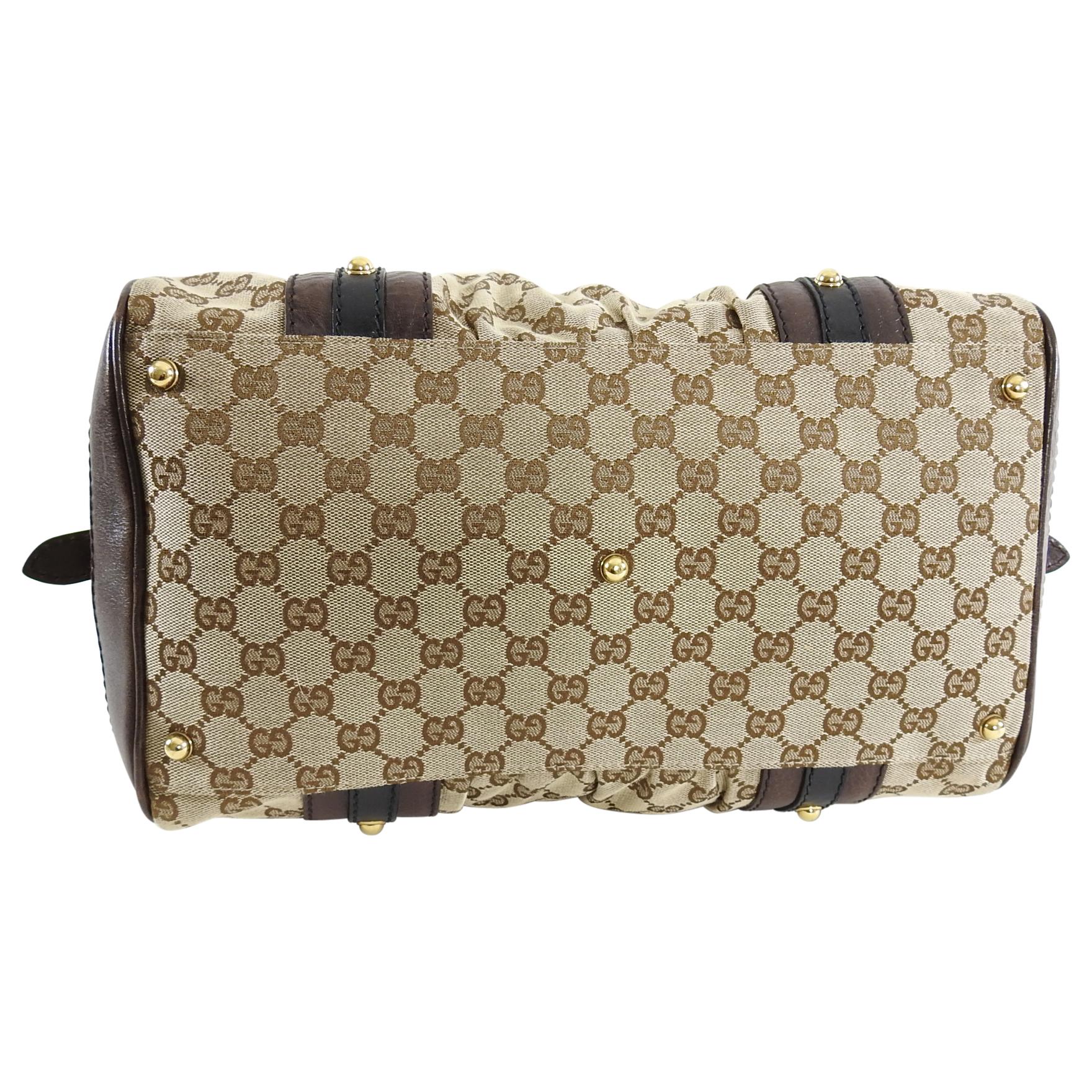 Gucci Brown Monogram Canvas Boston Doctor Bag with Logo In Excellent Condition In Toronto, ON