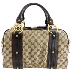 Gucci Brown Monogram Canvas Boston Doctor Bag with Logo