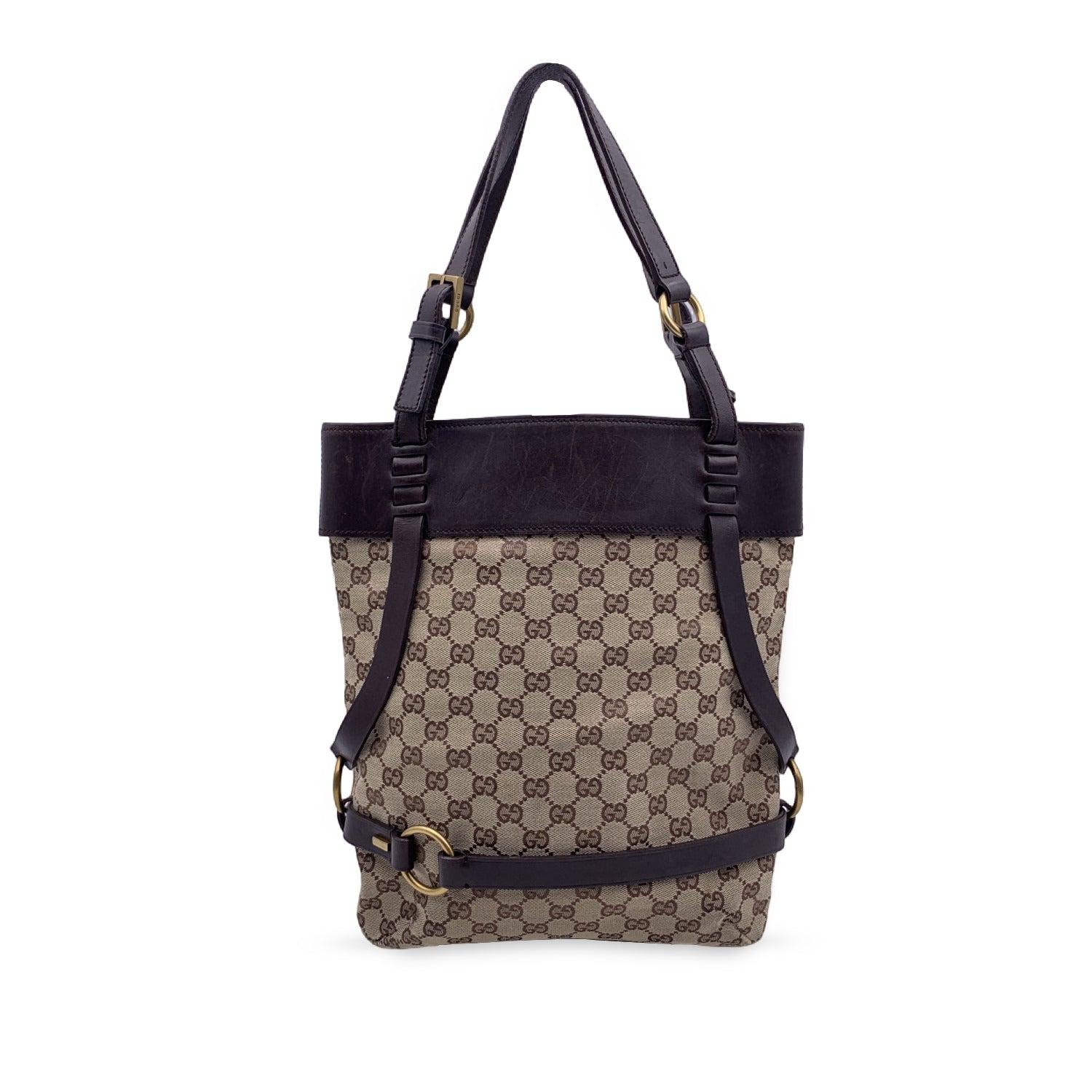 Gucci Brown Monogram Canvas Bucket Shoulder Bag Tote (Schwarz) im Angebot