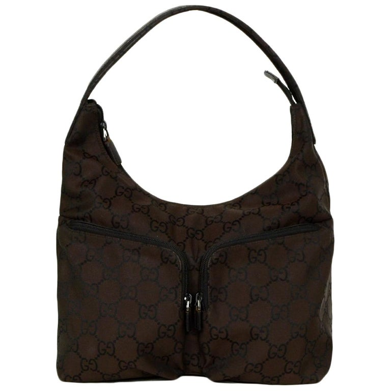 Gucci Brown Monogram Canvas Double Zip Pocket Shoulder Bag For Sale at 1stdibs
