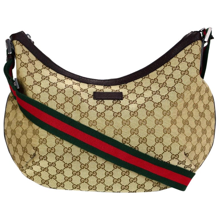 Gucci Brown Monogram Canvas Hobo Messenger CrossBody Bag w.  For