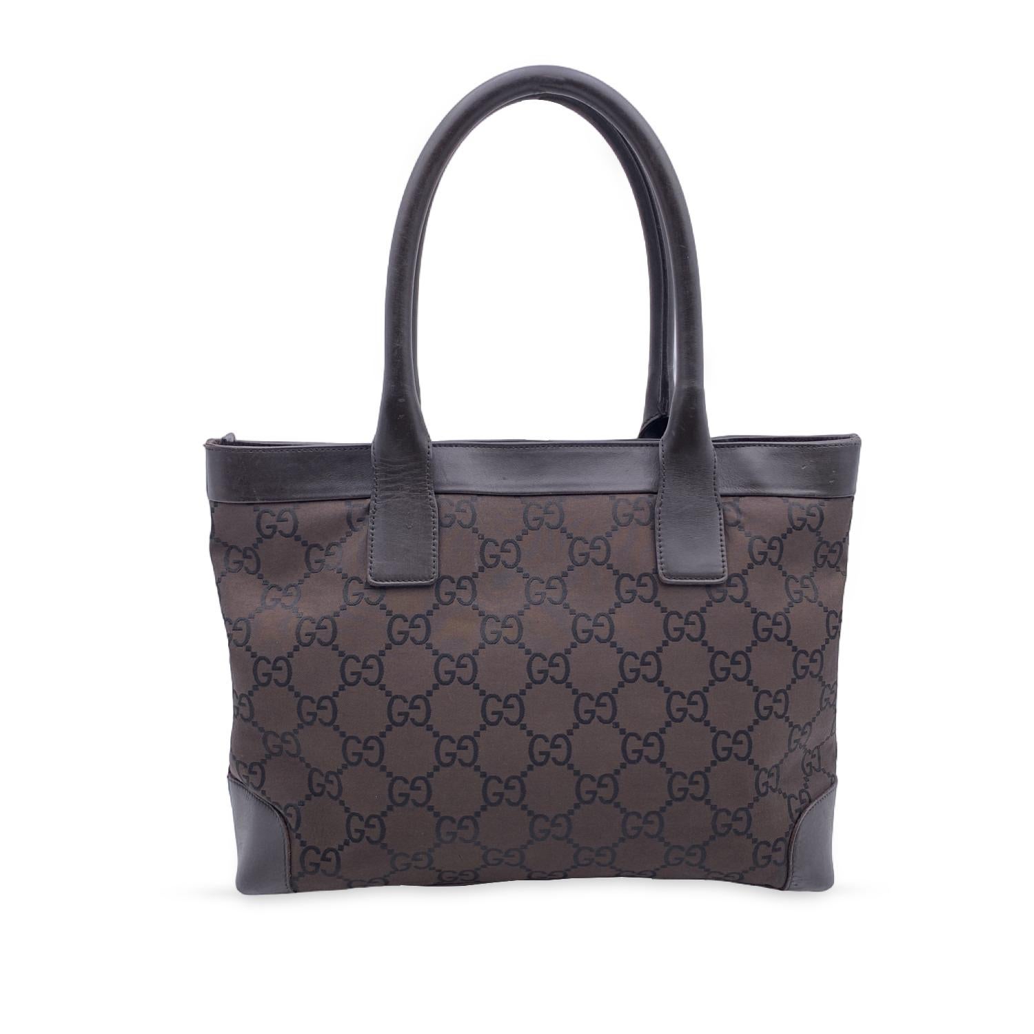 Gucci Brown Monogram Canvas Nylon Tote Bag Handbag In Excellent Condition In Rome, Rome