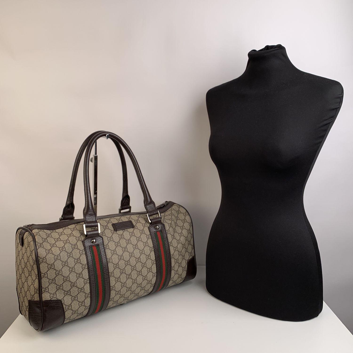 Gucci Brown Monogram Canvas Web Carry On Duffle Bag In Excellent Condition In Rome, Rome