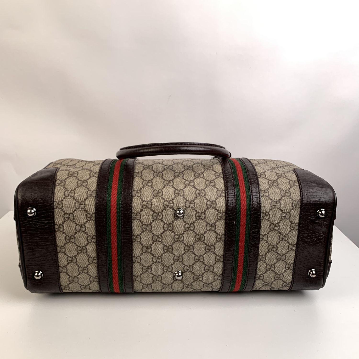 Gucci Brown Monogram Canvas Web Carry On Duffle Bag 1