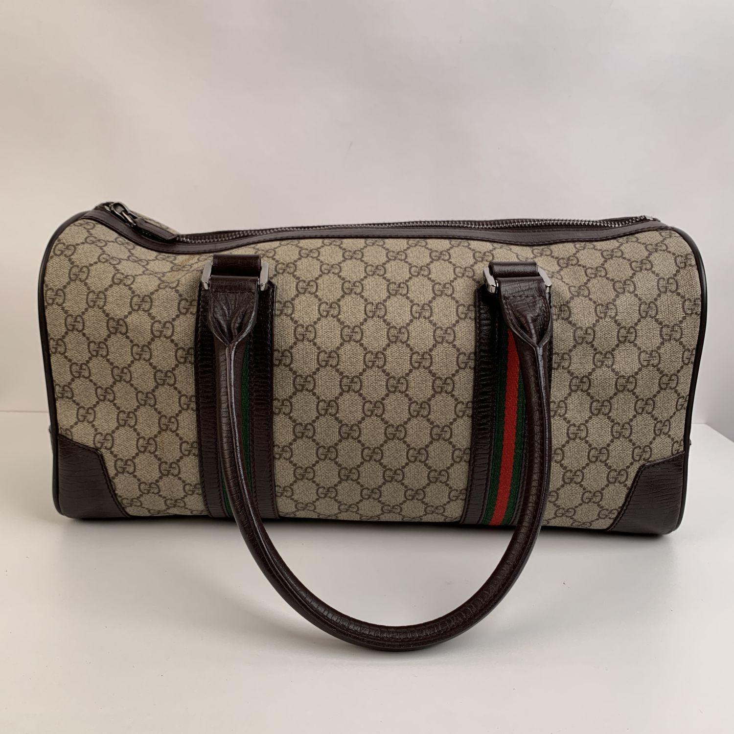 Gucci Brown Monogram Canvas Web Carry On Duffle Bag 2