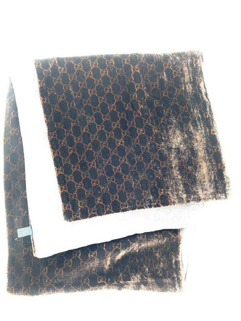 Gucci Brown Monogram Gg Velour Velvet 16g65 Scarf/Wrap For Sale at 1stDibs  | gucci baby blanket, gucci scarf sale, gucci brown scarf shawl