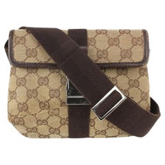 Used Gucci Brown Monogram GG Waist Pouch Belt Bag Fanny Pack 150ggs729