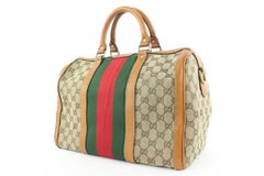 Gucci Brown Monogram GG Web Joy Boston Bag 713gks323