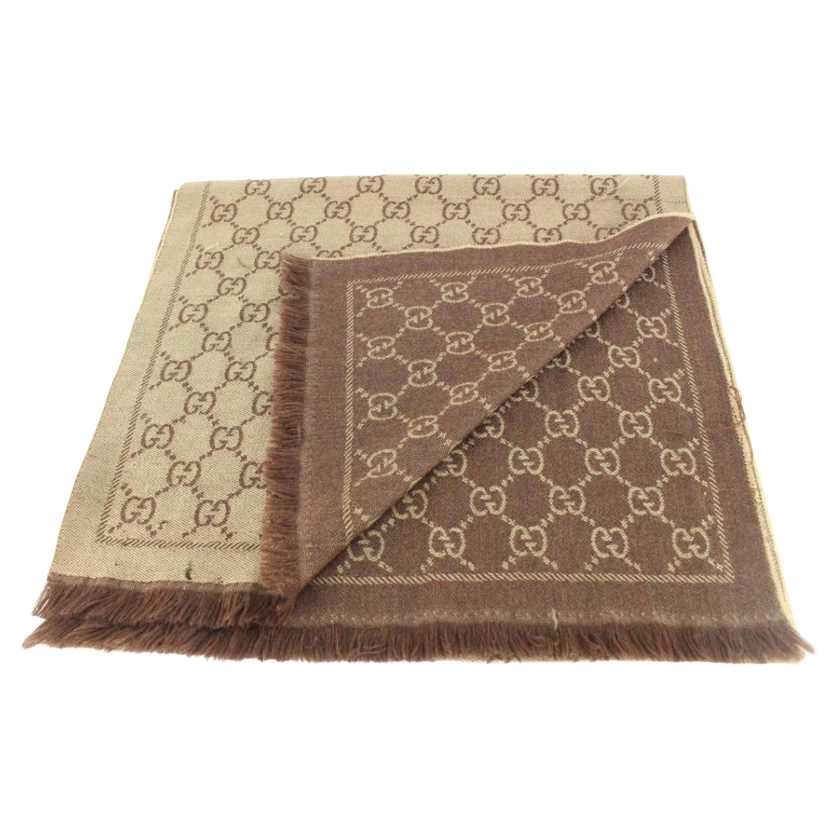 Gucci Brown Monogram GG Wool Scarf 8gz59s