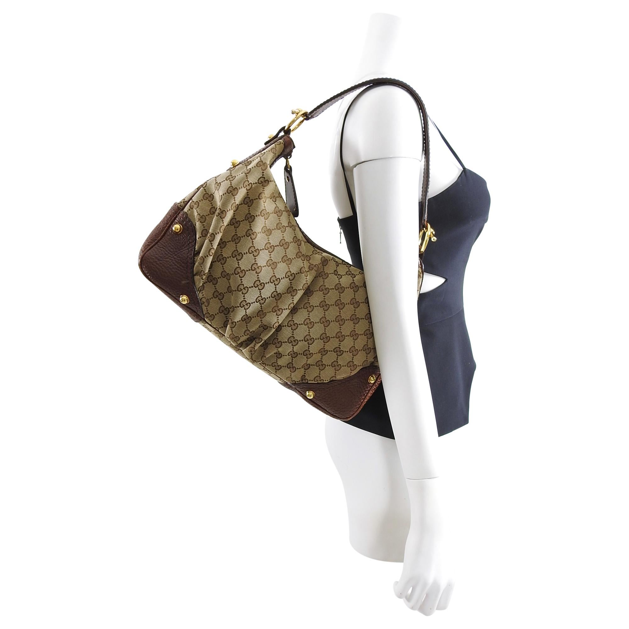 Gucci Brown Monogram Guccissima Jockey Hobo Medium Bag For Sale 2