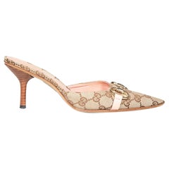 Gucci Brown Monogram Horsebit Pointed Toe Mules Size IT 36