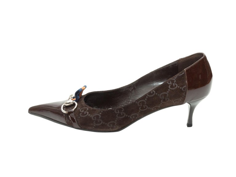 Gucci Brown Monogram PointedToe Horsebit Heels at 1stDibs gucci