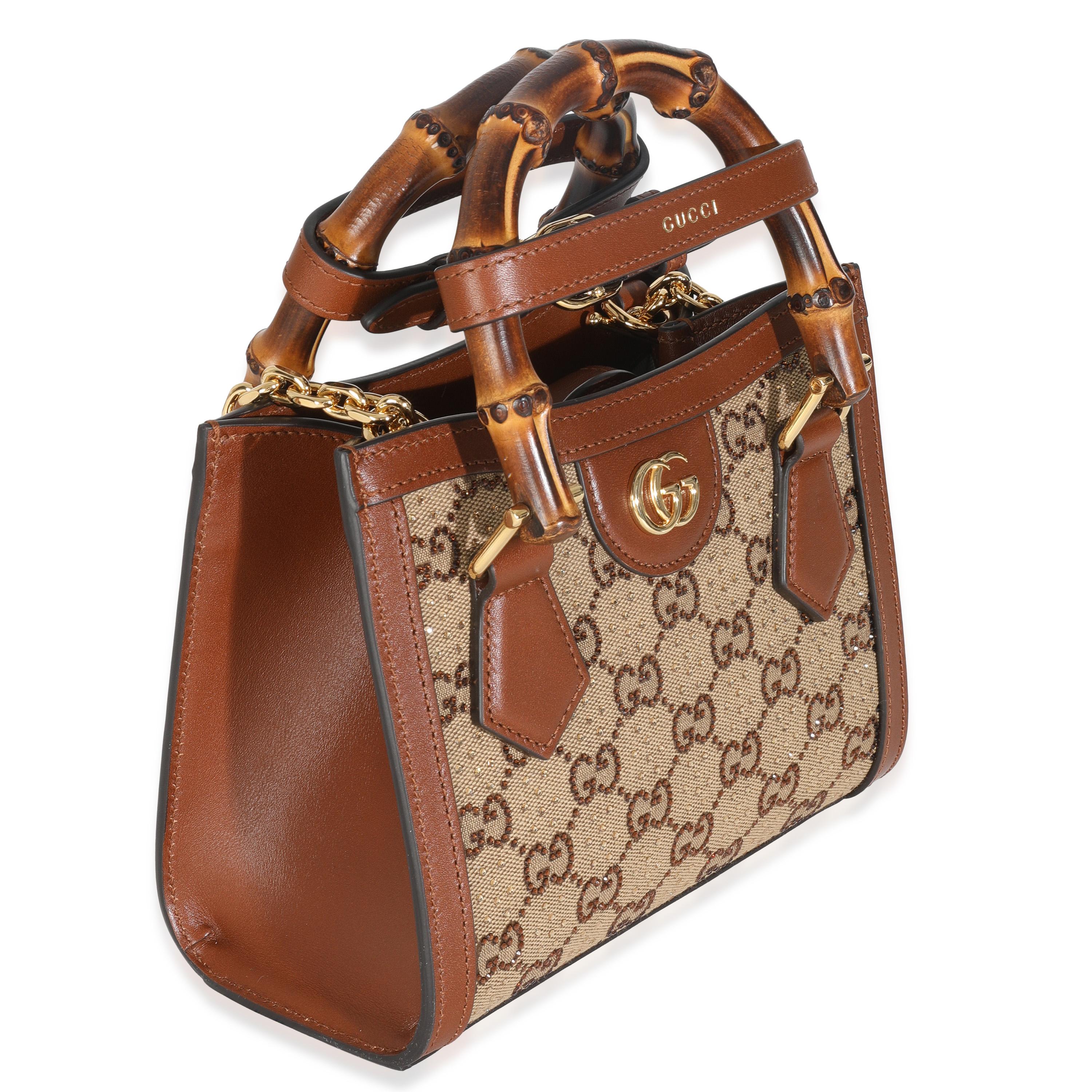 Marrone Gucci Tote Diana Mini in pelle di vitello &New Canvas Charisma con cristalli GG e monogramma in vendita