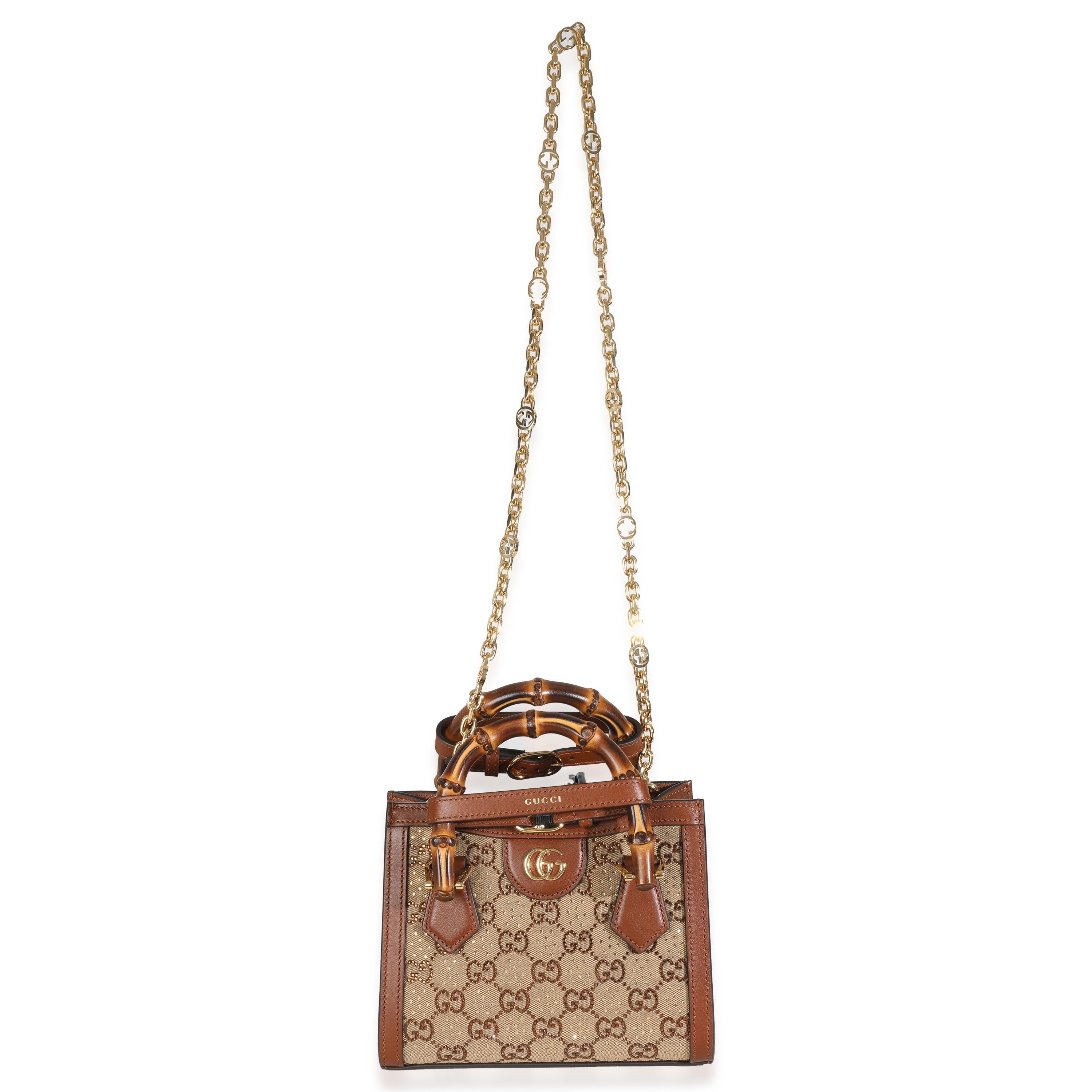 Donna Gucci Tote Diana Mini in pelle di vitello &New Canvas Charisma con cristalli GG e monogramma in vendita