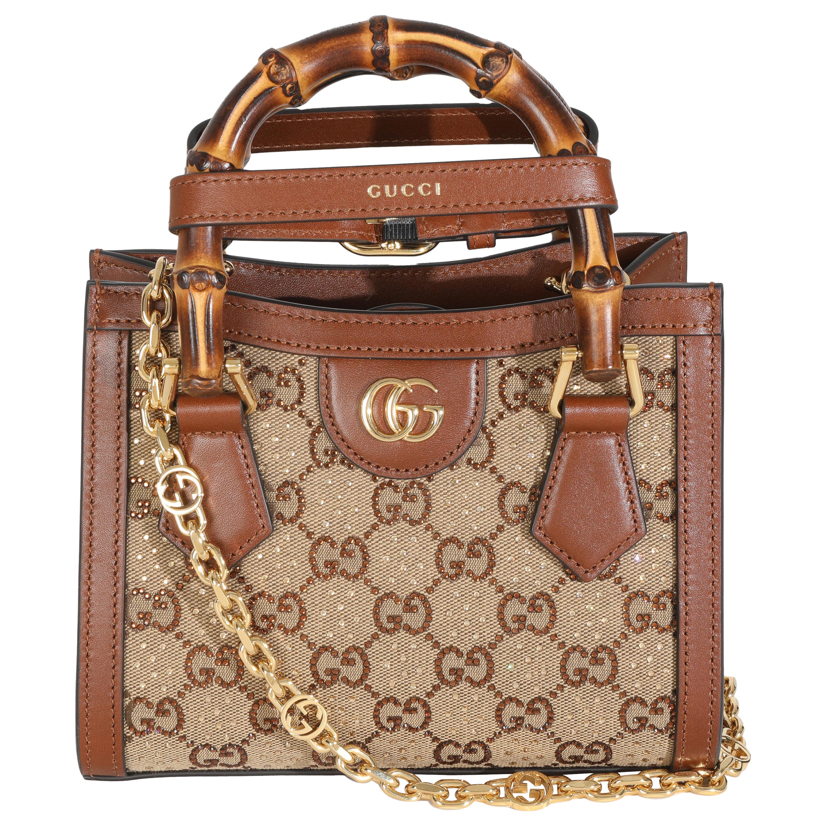 Gucci Tote Diana Mini in pelle di vitello &New Canvas Charisma con cristalli GG e monogramma in vendita