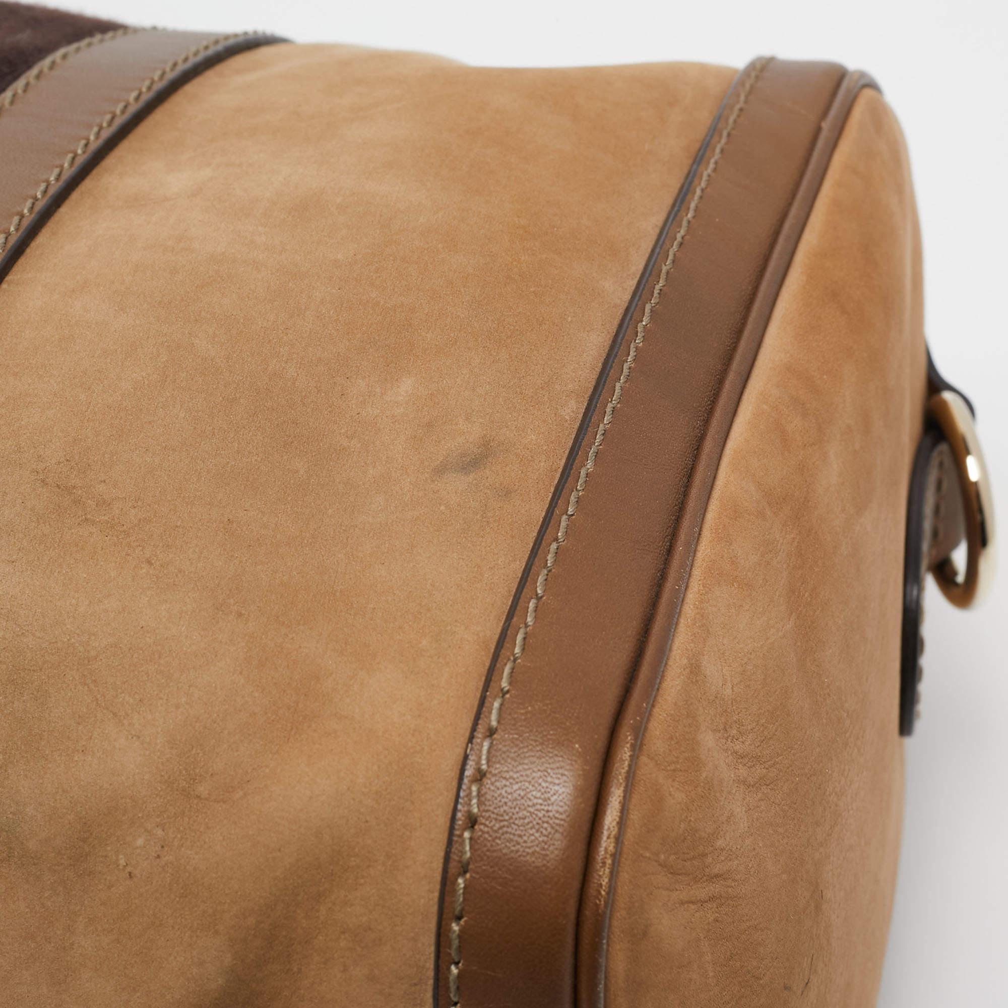 Gucci Brown Nubuck and Leather Medium Vintage Web Boston Bag 1