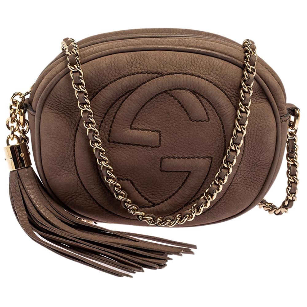 Gucci Brown Nubuck Mini Soho Disco Chain Crossbody Bag