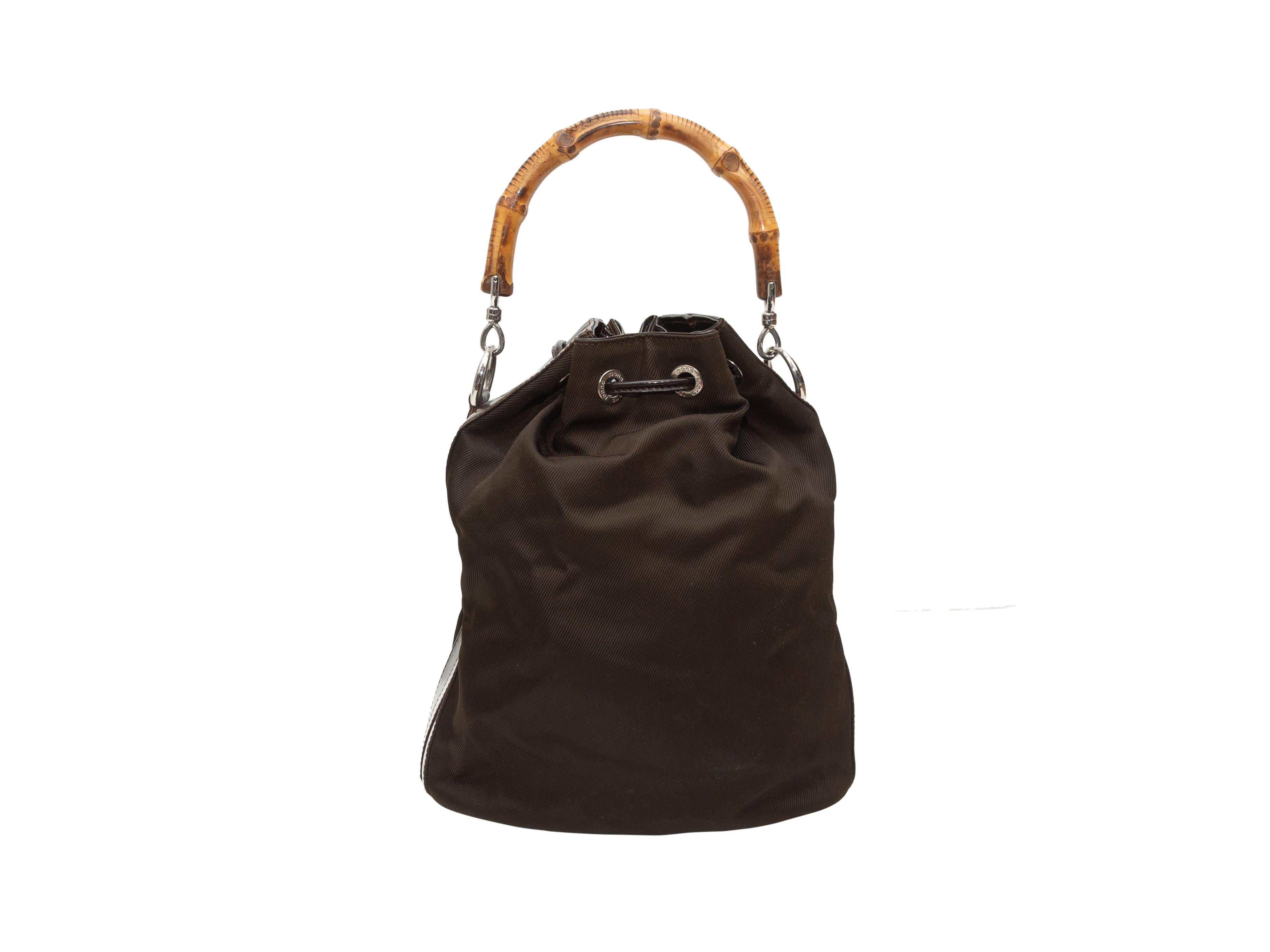  Gucci Brown Nylon Bamboo Handle Bucket Bag In Good Condition In New York, NY