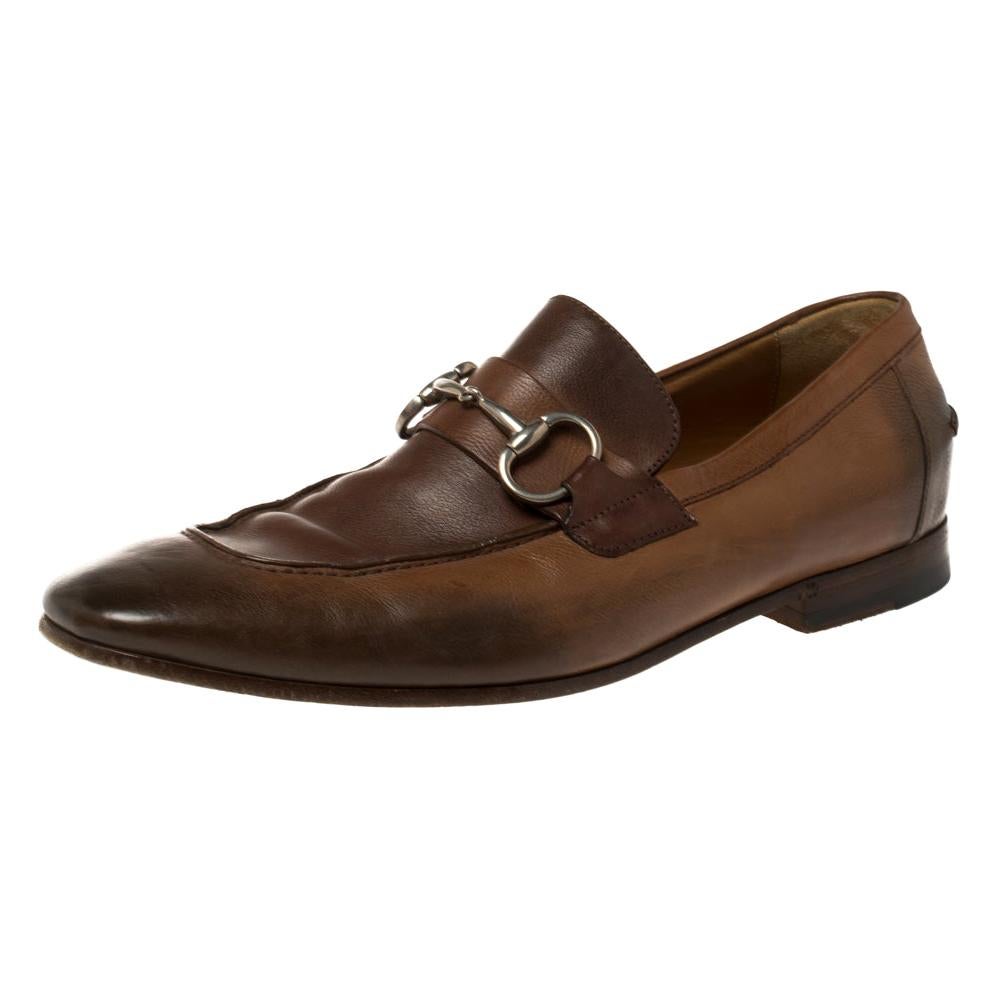 Gucci Brown Ombre Leather Horsebit Loafers Size 41.5E at 1stDibs