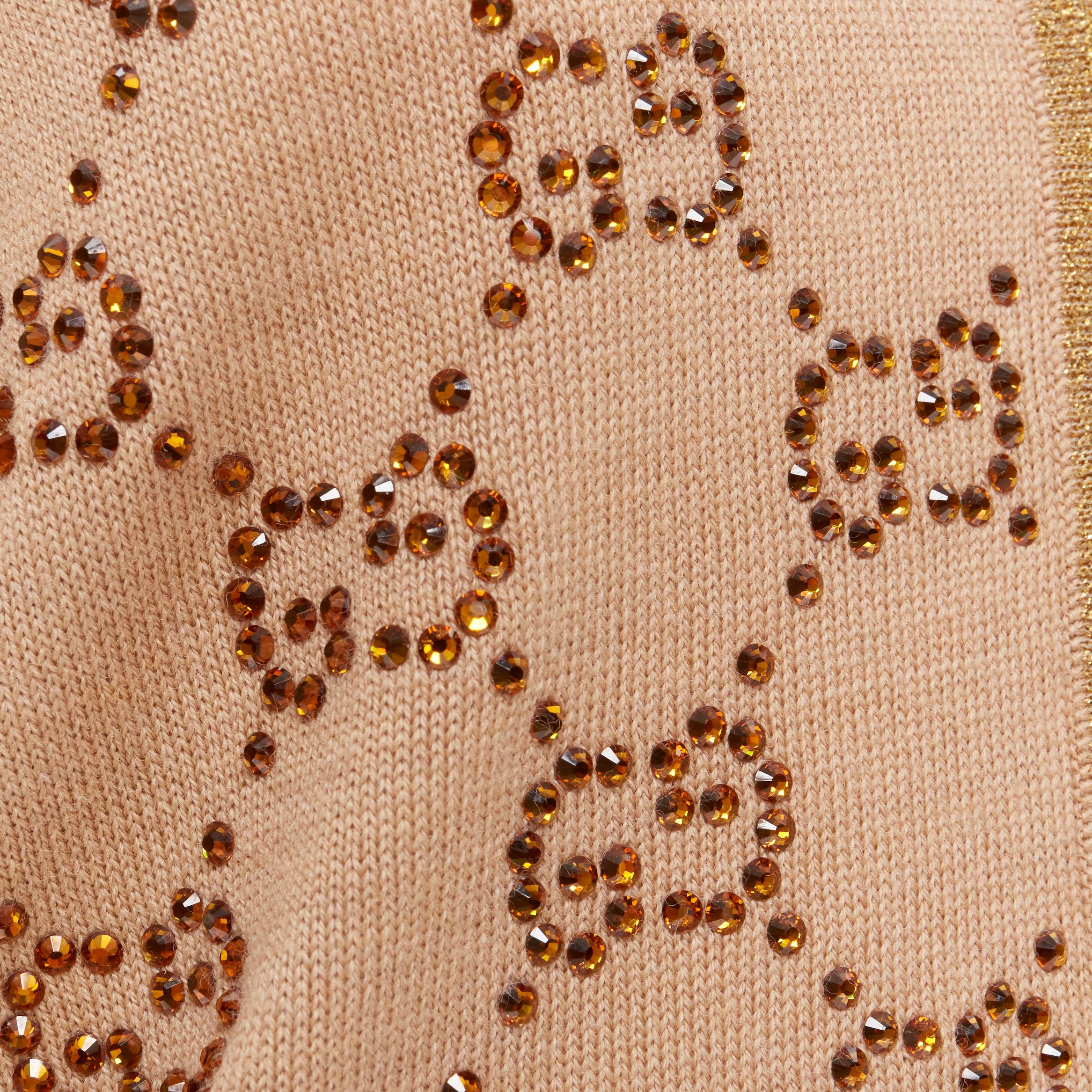 GUCCI brown orange crystal rhinestone GG monogram gold lurex wool cardigan XS 3