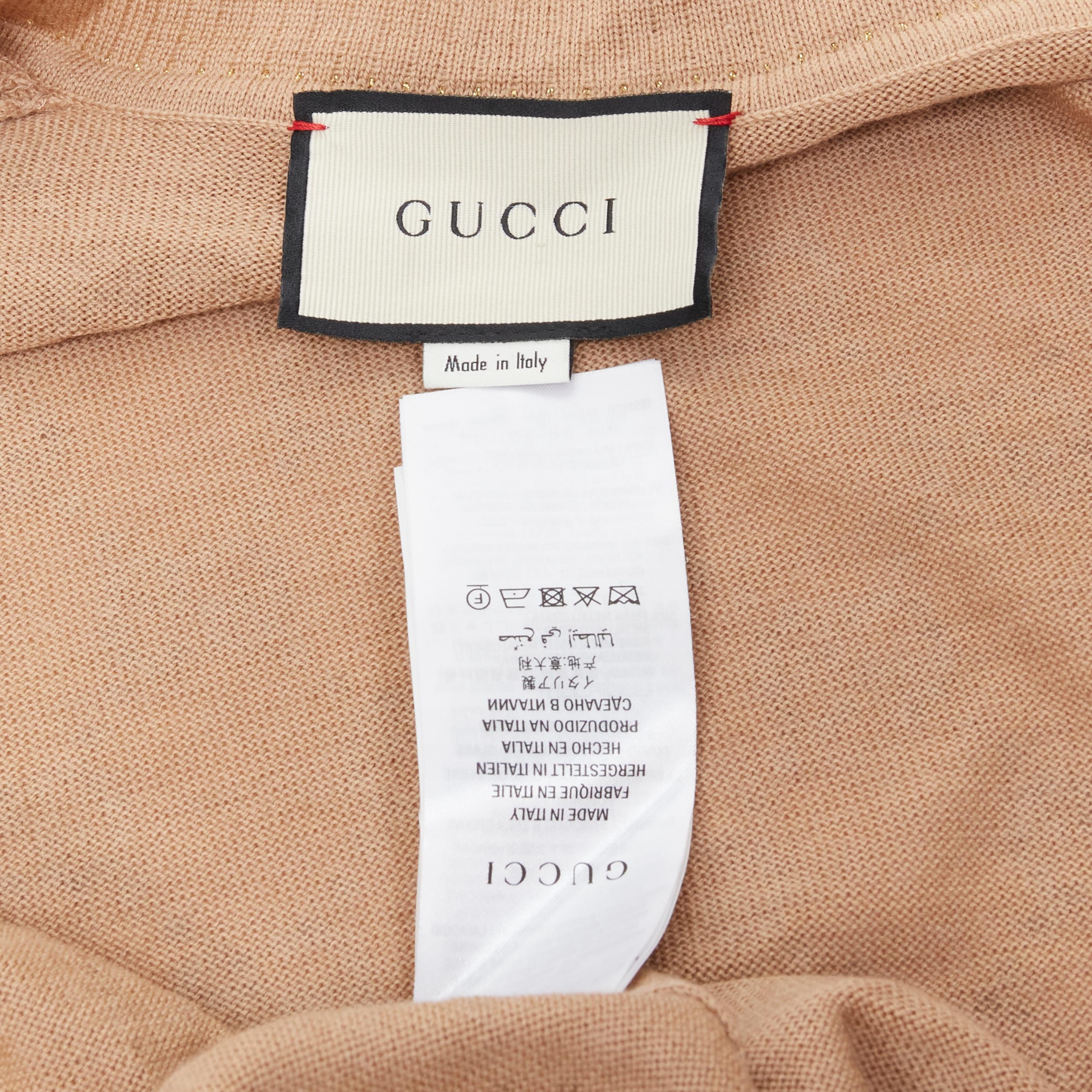 GUCCI brown orange crystal rhinestone GG monogram gold lurex wool cardigan XS 4