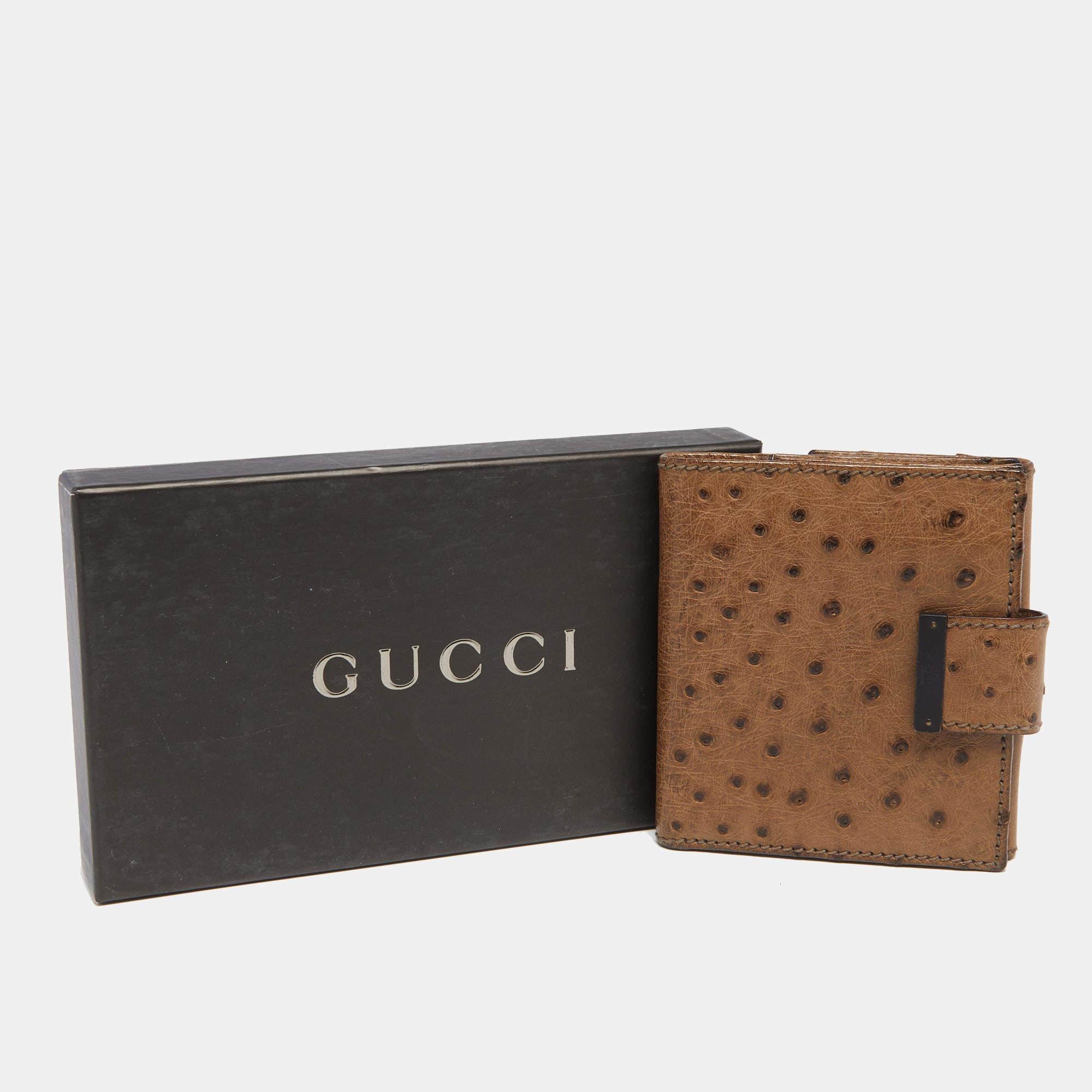 Gucci Brown Ostrich Compact Wallet 8