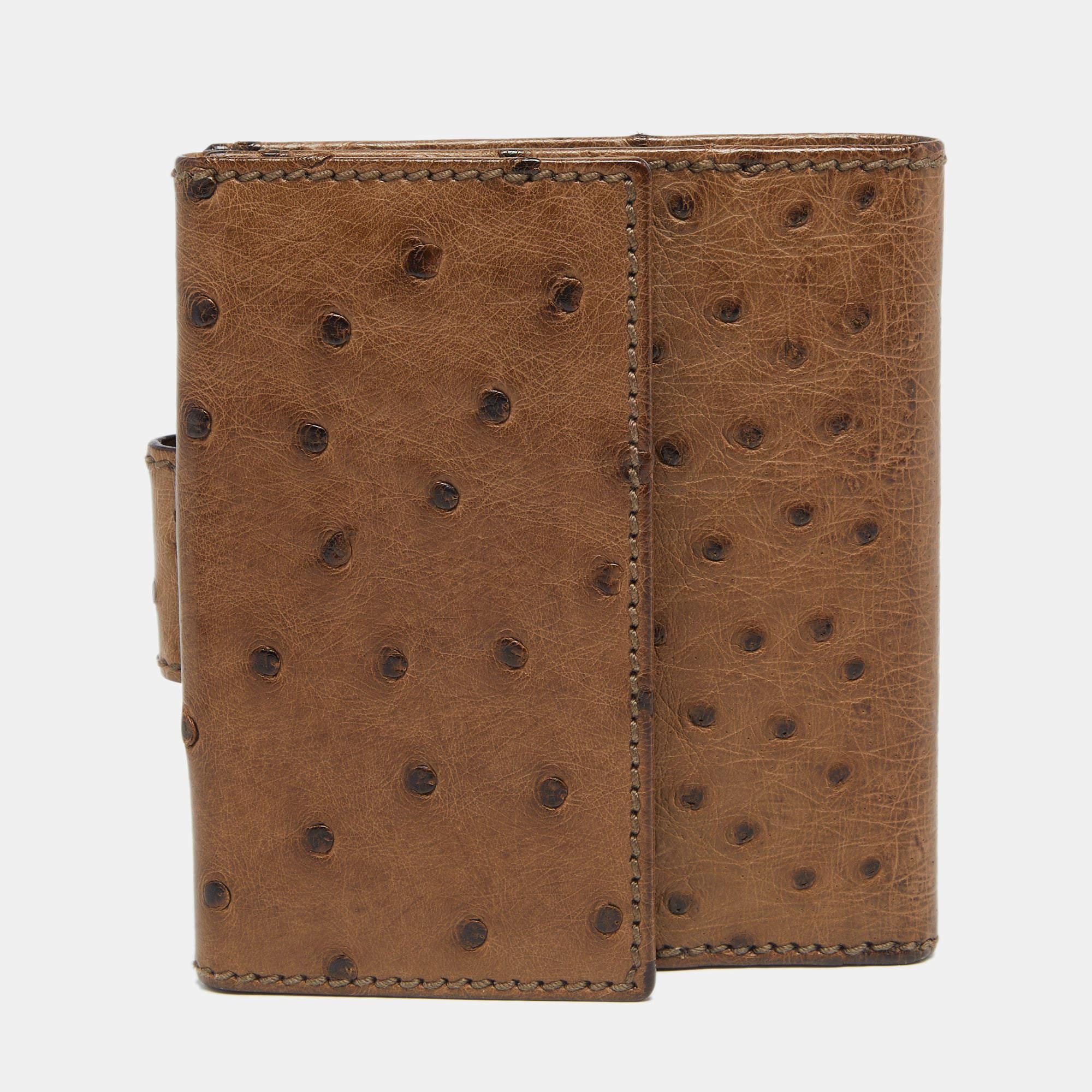 Gucci Brown Ostrich Compact Wallet 3