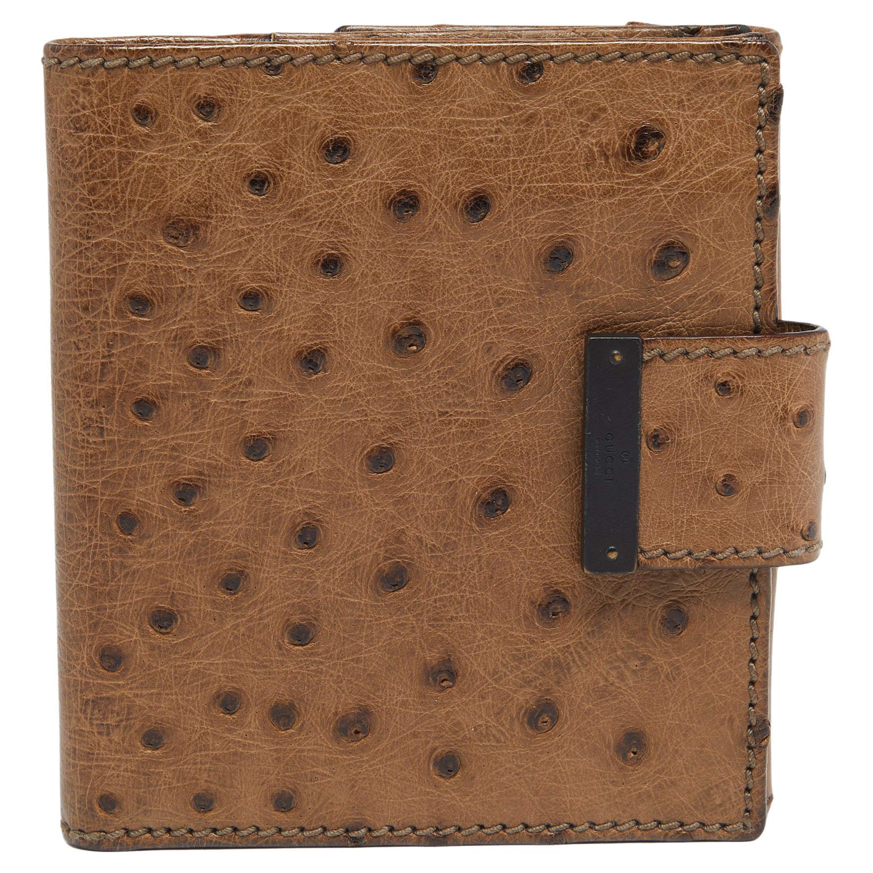 Gucci Brown Ostrich Compact Wallet