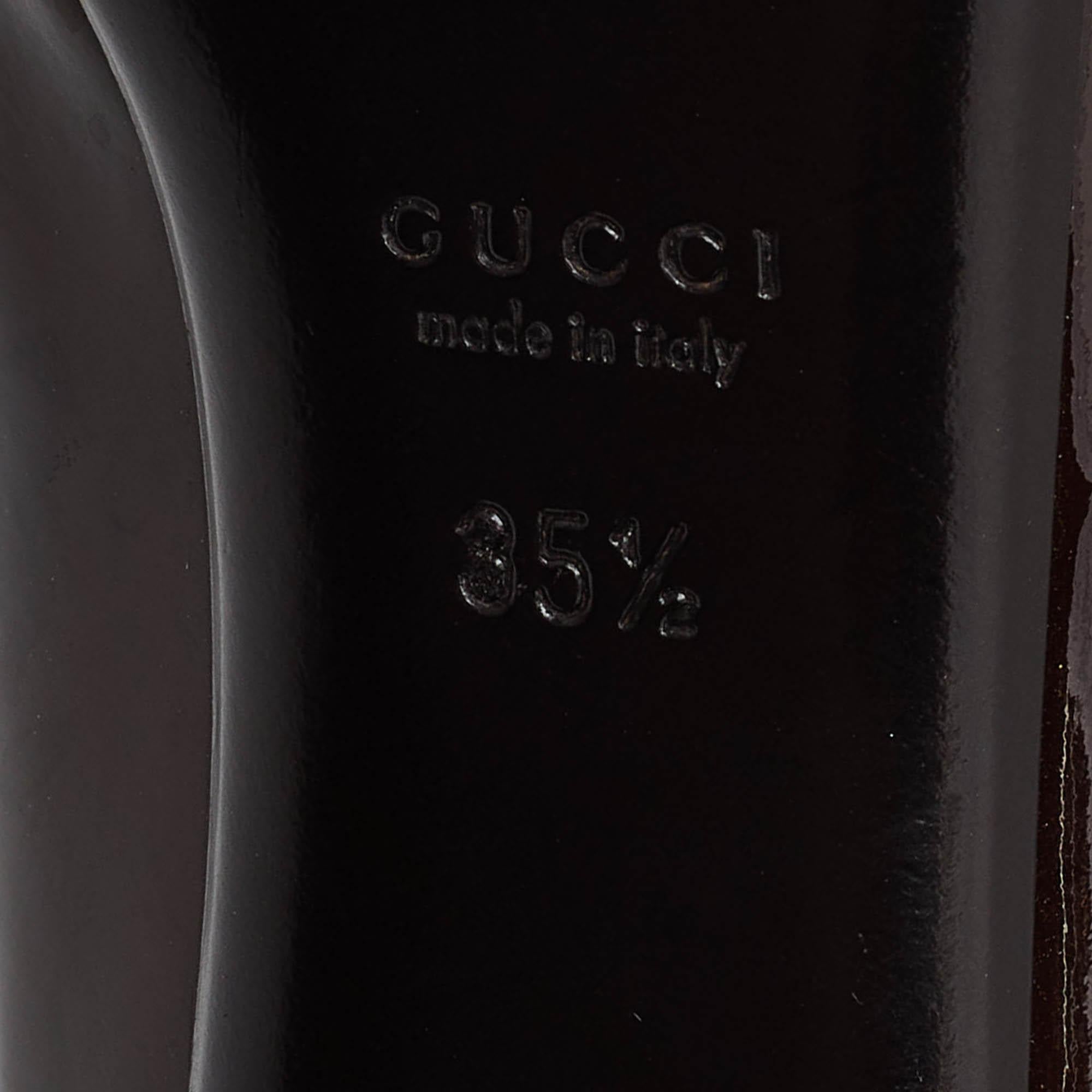 Gucci Brown Patent Leather Block Heel Pumps Size 35.5 For Sale 3