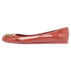 Gucci Brown Patent Leather GG interlocking Buckle Ballet Flats Size 38.5
