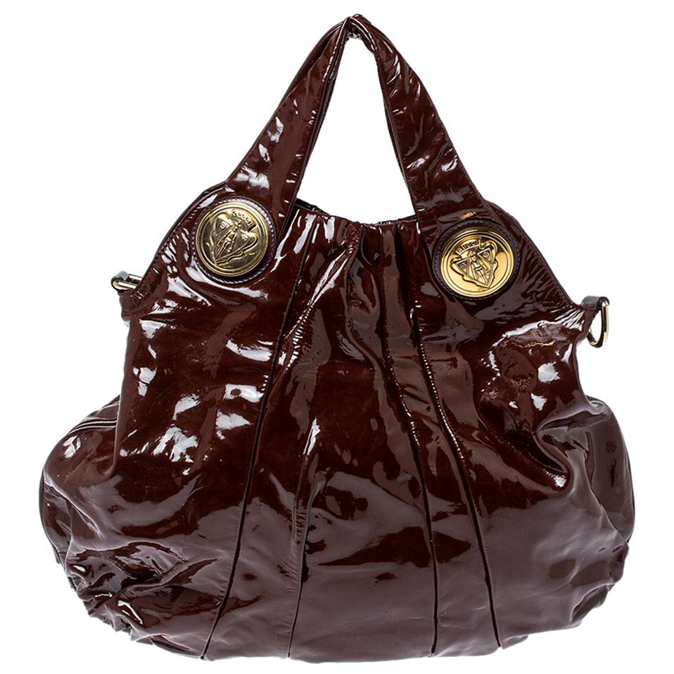Gucci Braunes Lackleder Große Hysteria Hobo