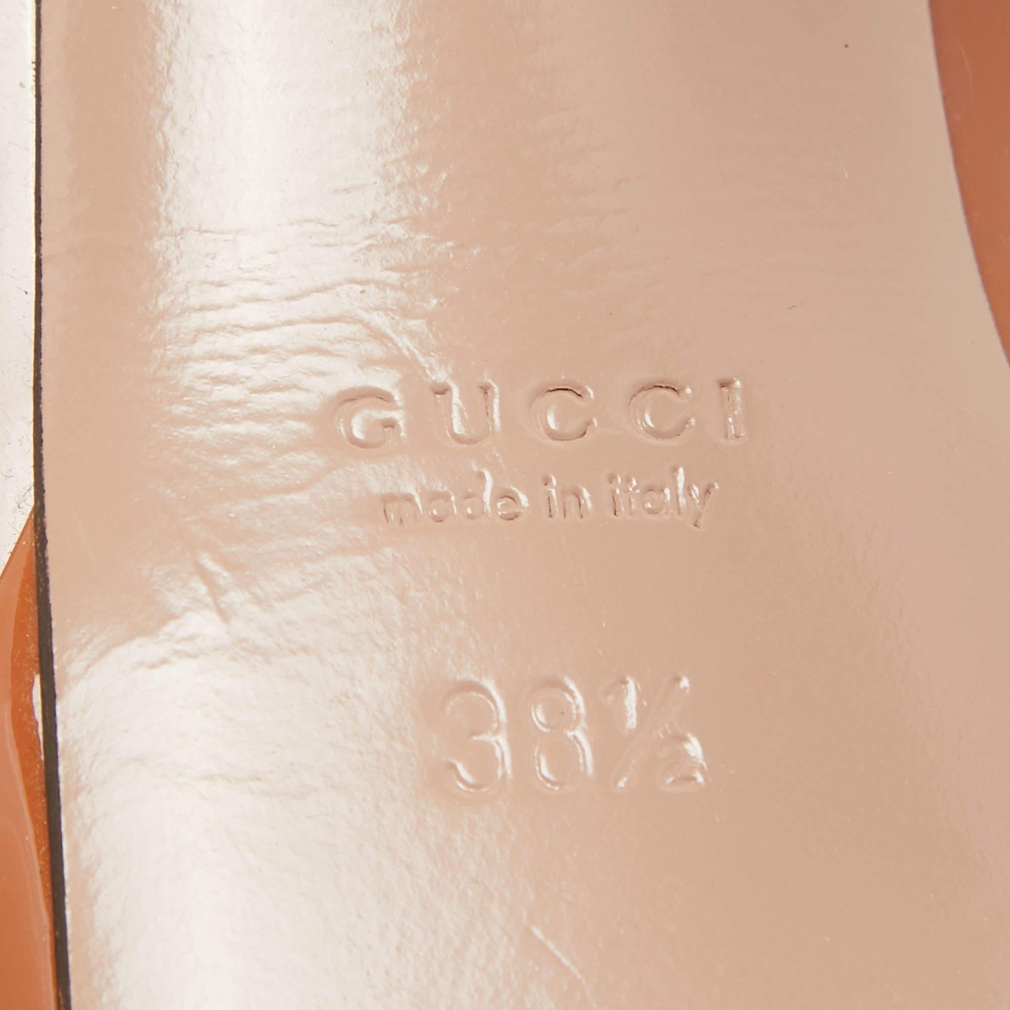 Gucci Marrón charol Lisbeth Open Toe Pumps Tamaño 38.5 en venta 5