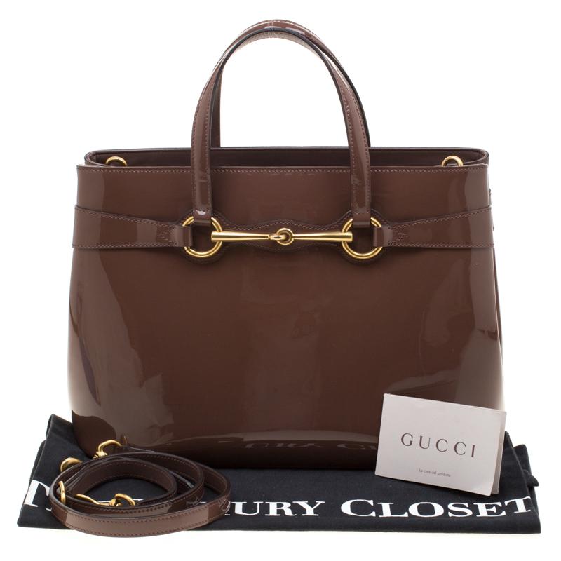 Gucci Brown Patent Leather Medium Bright Bit Top Handle Bag 7