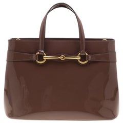 Gucci Brown Patent Leather Medium Bright Bit Top Handle Bag