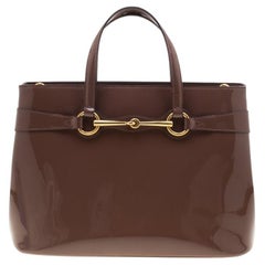 Gucci Brown Patent Leather Medium Bright Bit Top Handle Bag