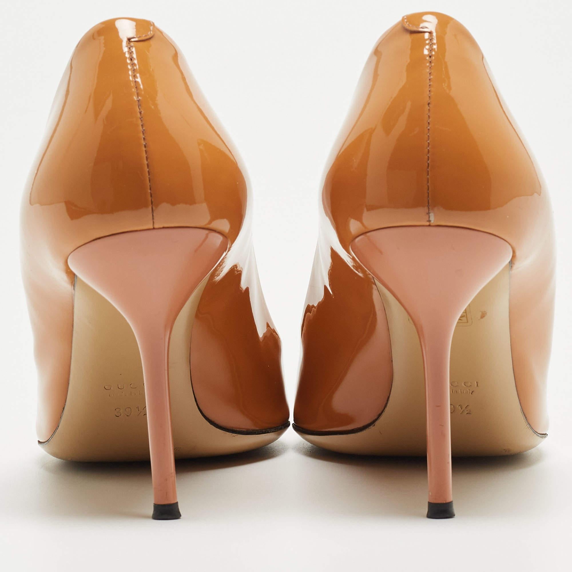 Gucci Brown Patent Leather Pointed Top Pumps Size 39.5 For Sale 4