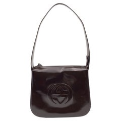 Gucci Brown Patent Leather Soho Embossed Logo Box Shoulder Bag
