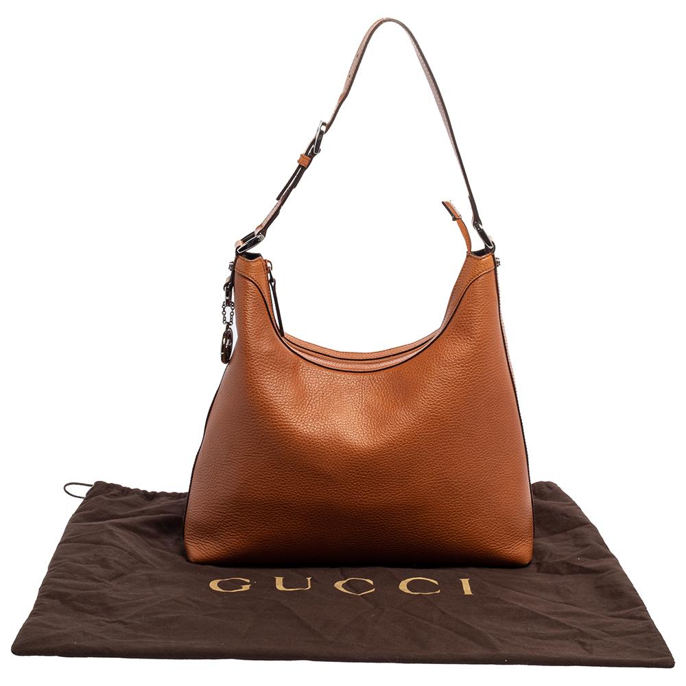 Gucci Brown Pebbled Leather GG Charm Hobo 10