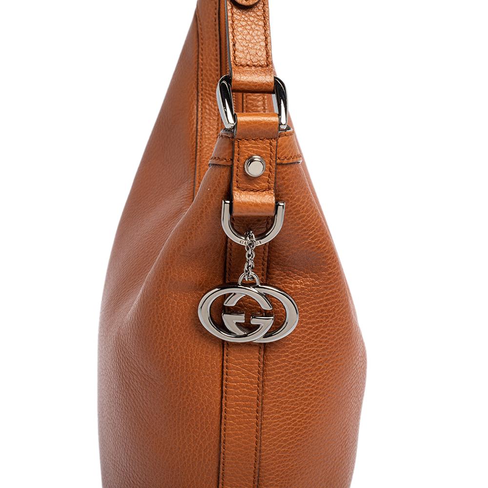 Gucci Brown Pebbled Leather GG Charm Hobo 2