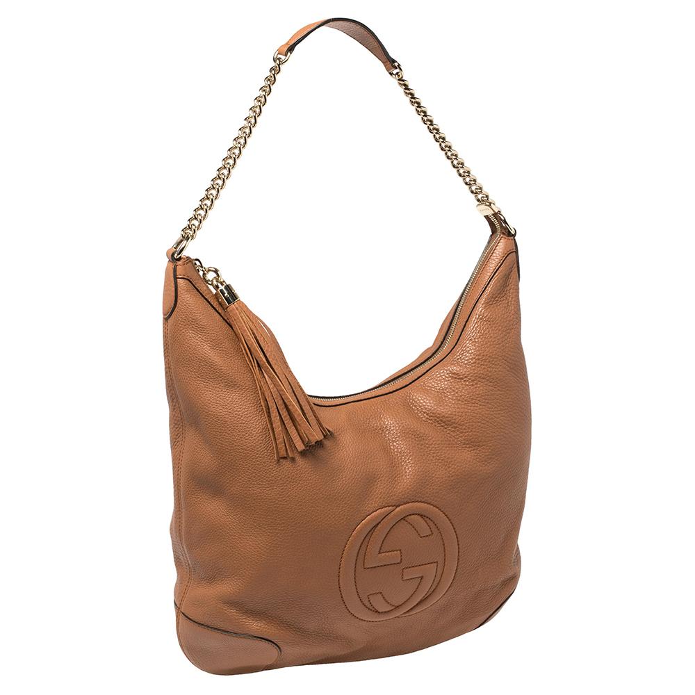 Women's Gucci Brown Pebbled Leather Soho Chain Hobo