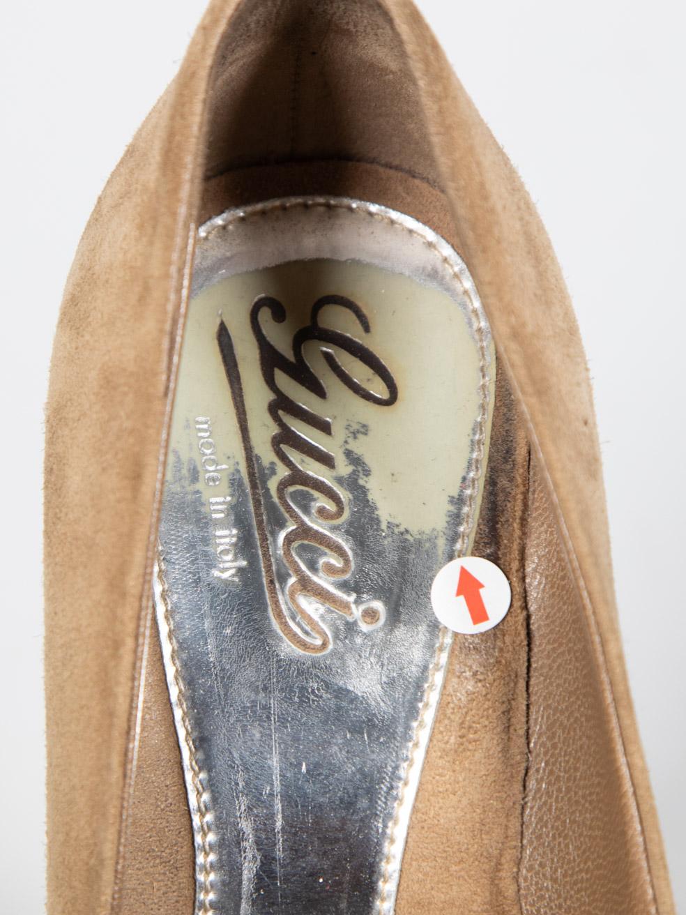 Gucci Brown Platform Suede Pumps Size IT 38.5 For Sale 6