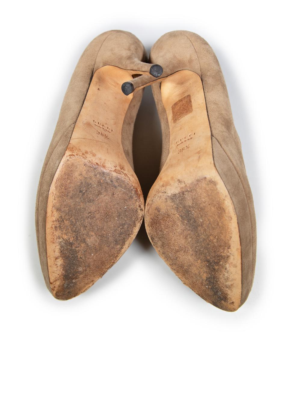 Women's Gucci Brown Platform Suede Pumps Size IT 38.5 For Sale