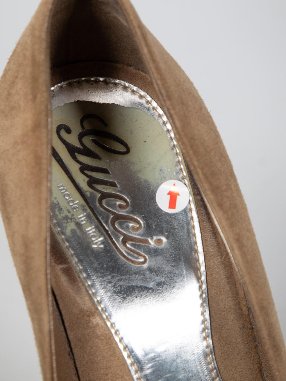 Gucci Brown Platform Suede Pumps Size IT 38.5 For Sale 3