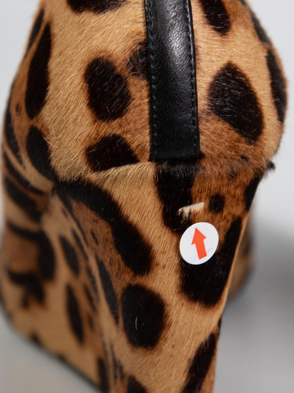 Gucci Brown Pony Hair Leopard Print Wedges Size IT 37 For Sale 2