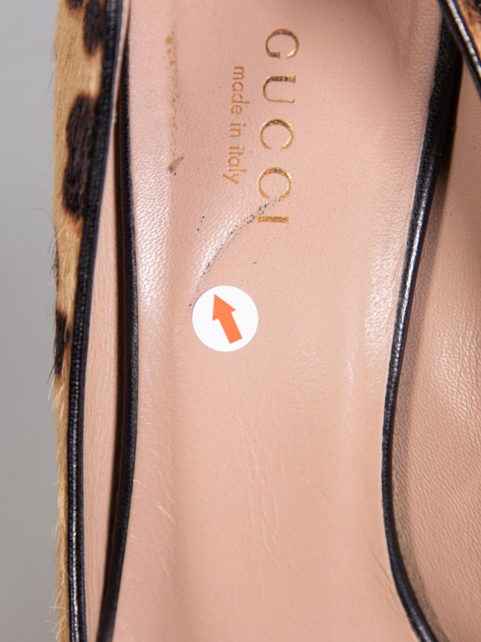 Gucci Brown Pony Hair Leopard Print Wedges Size IT 37 For Sale 4