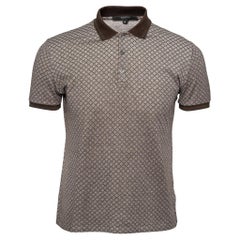 Gucci Brown Bedrucktes Baumwoll-Pique-Kurzarm-Polo-T-Shirt M