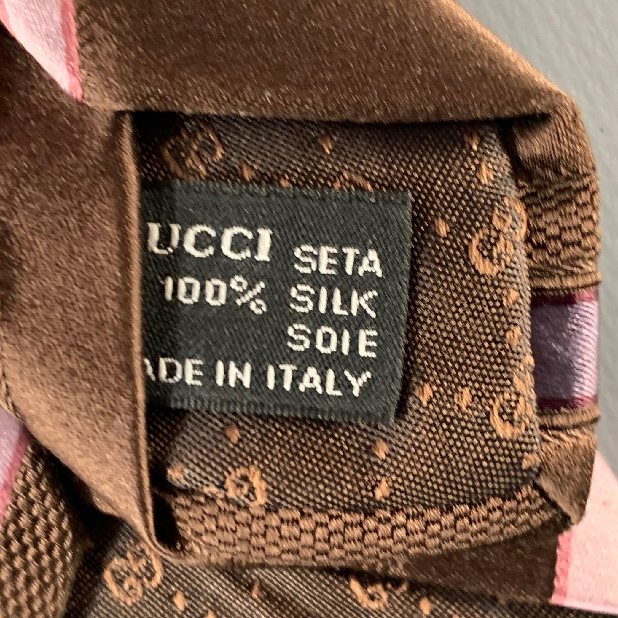 Men's GUCCI Brown Purple Pink Diagonal Stripe Silk Tie For Sale