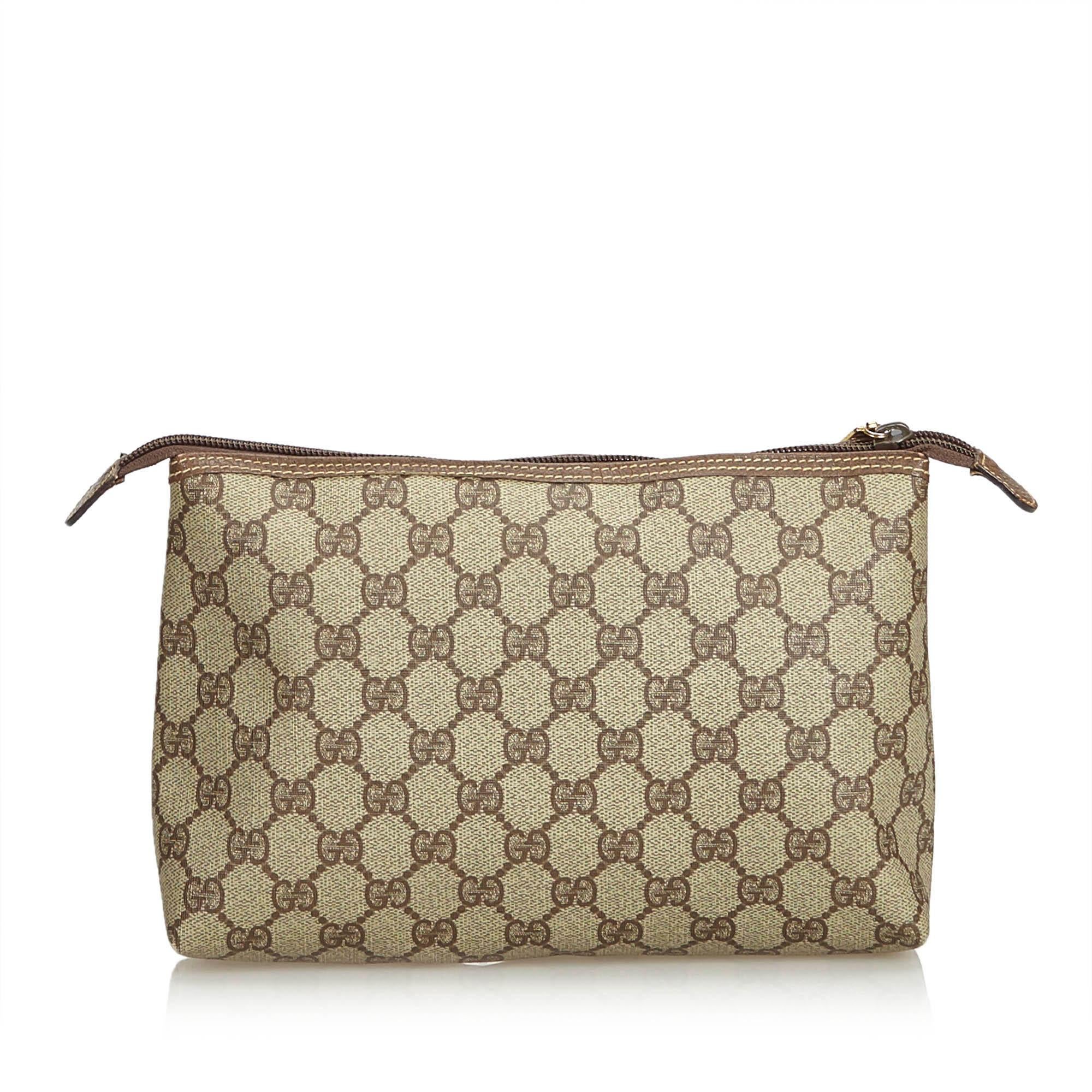 Gucci Brown PVC Plastic GG Pouch Italy In Good Condition In Orlando, FL