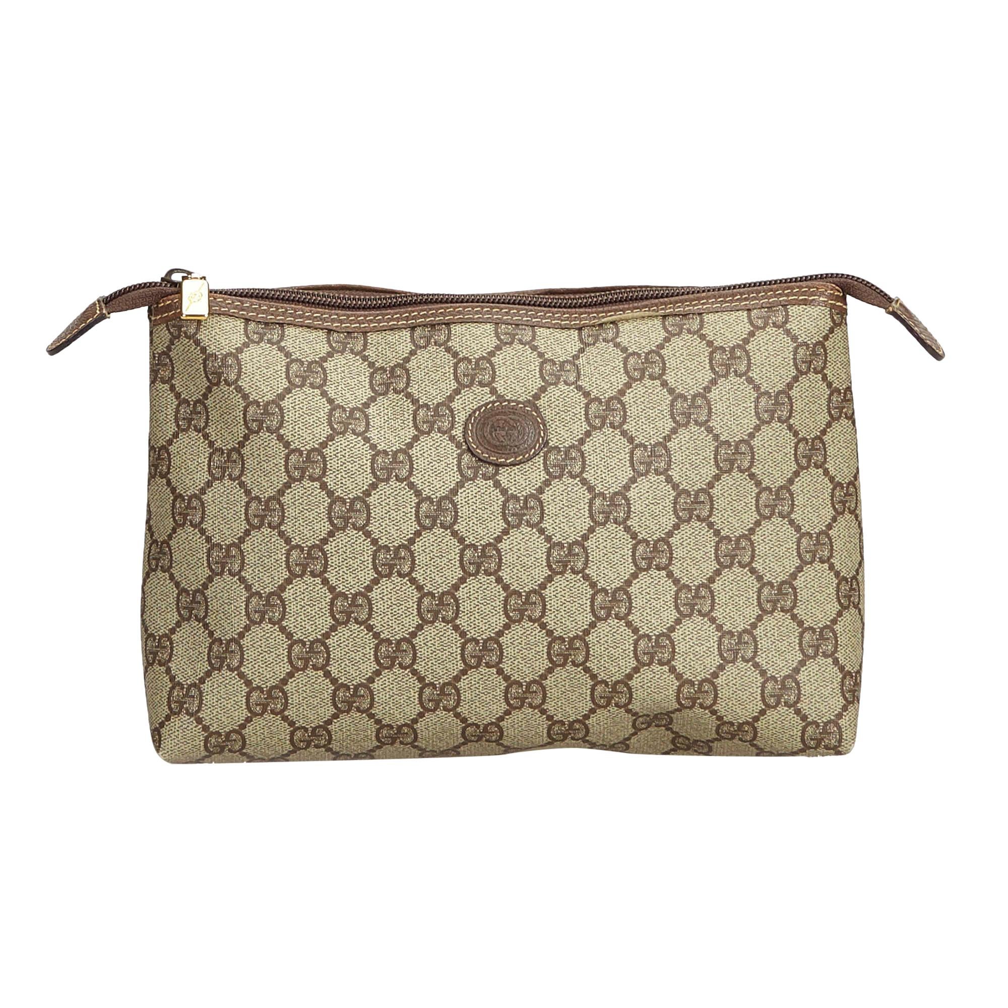 Gucci Brown PVC Plastic GG Pouch Italy